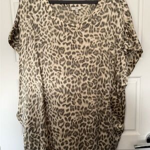 Joie Beige and Black Animal Silk Print Blouse